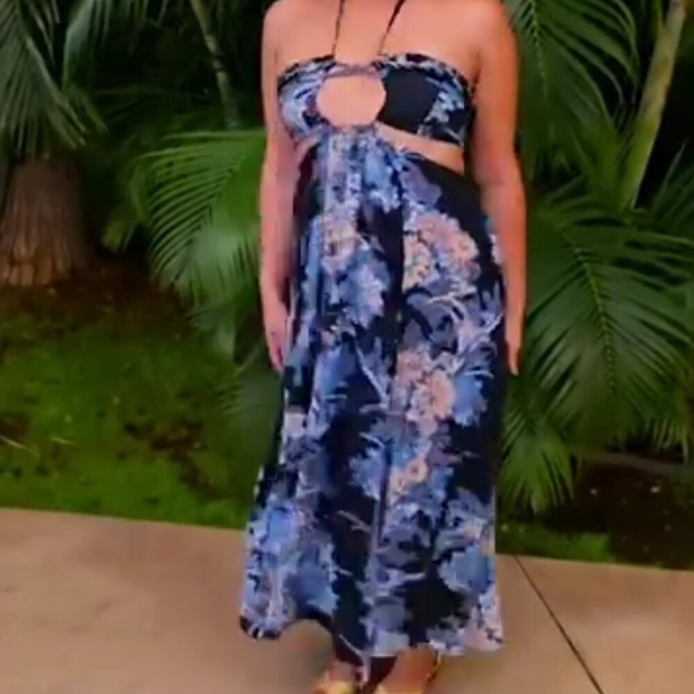 Free People (Rework): Black Floral Dress